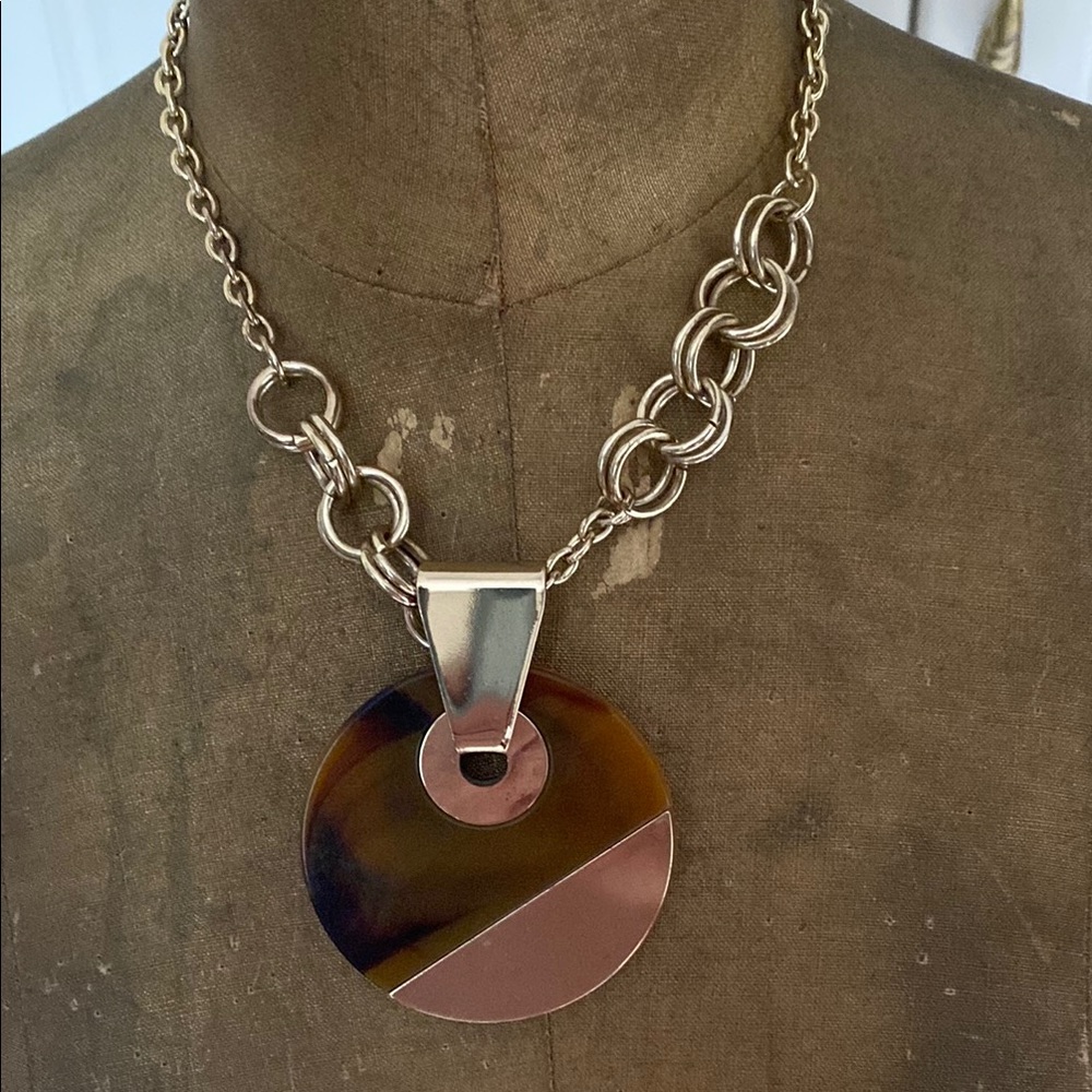Gold and Brown Geometric Pendant Necklace